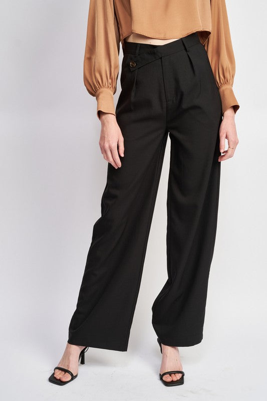 HIGH ASYMMETRICAL WAIST PLEATED PANTS