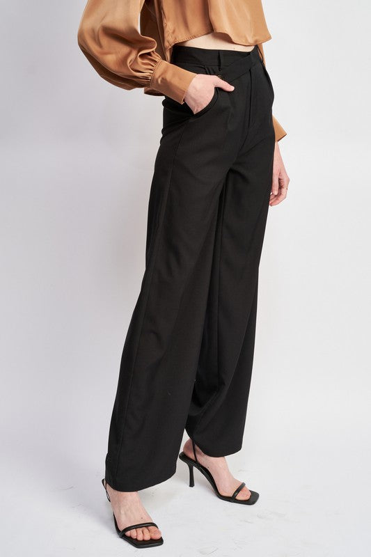 HIGH ASYMMETRICAL WAIST PLEATED PANTS