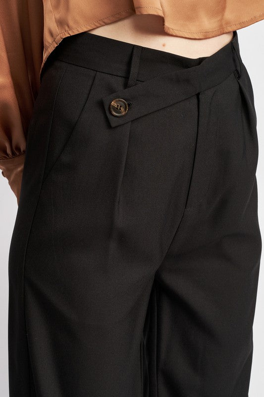 HIGH ASYMMETRICAL WAIST PLEATED PANTS