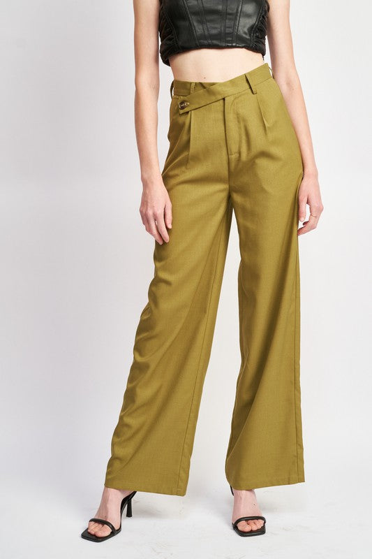 HIGH ASYMMETRICAL WAIST PLEATED PANTS