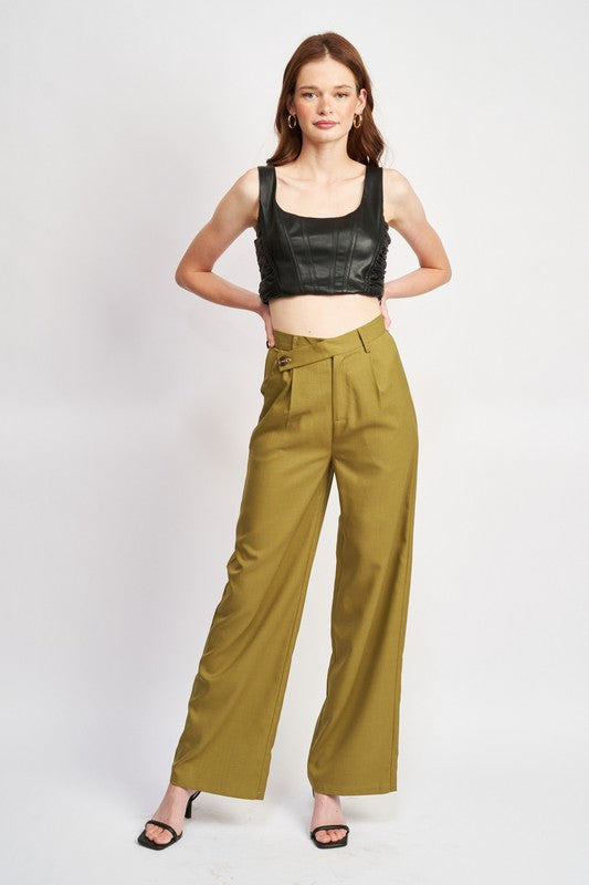 HIGH ASYMMETRICAL WAIST PLEATED PANTS