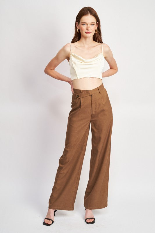 HIGH ASYMMETRICAL WAIST PLEATED PANTS