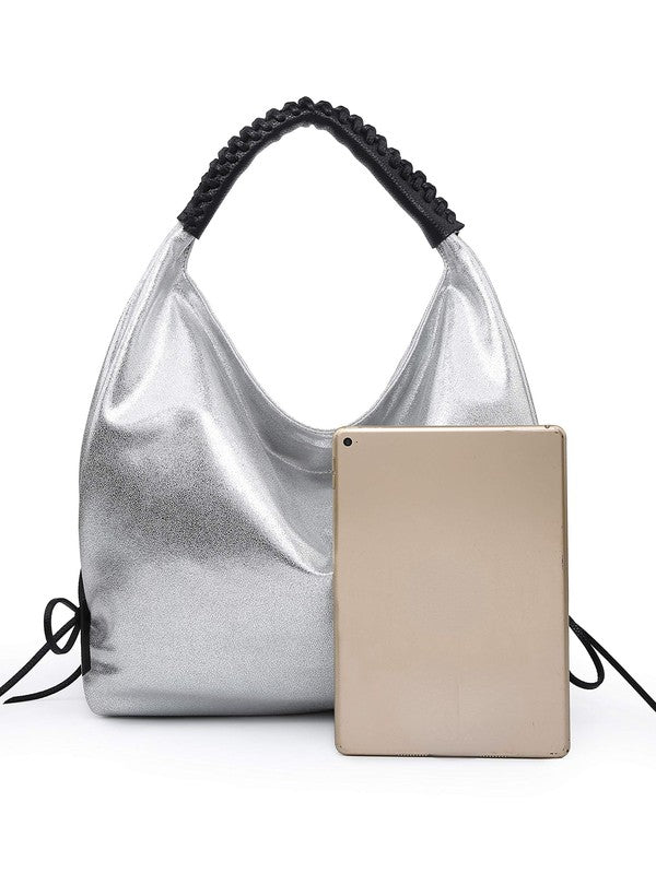 Women hobo bag metallic silver