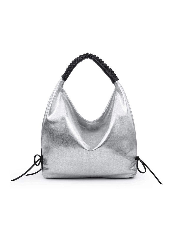 Women hobo bag metallic silver