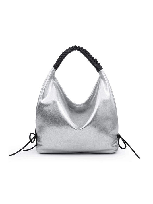 Women hobo bag metallic silver