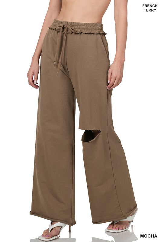 FRENCH TERRY LASER CUT PANTS WITH POCKETS