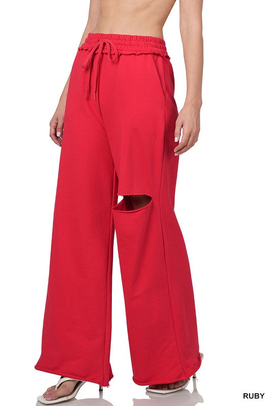 FRENCH TERRY LASER CUT PANTS WITH POCKETS