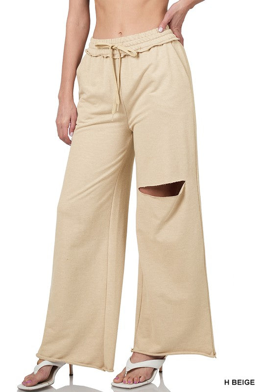 FRENCH TERRY LASER CUT PANTS WITH POCKETS