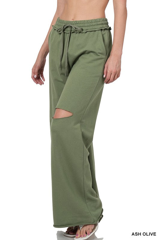 FRENCH TERRY LASER CUT PANTS WITH POCKETS