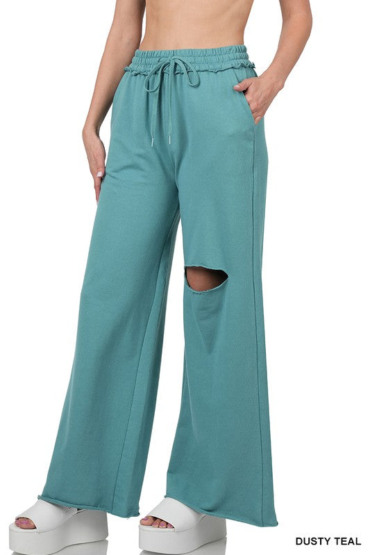 FRENCH TERRY LASER CUT PANTS WITH POCKETS