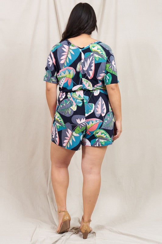 Plus Tropical Kimono Sleeve Romper