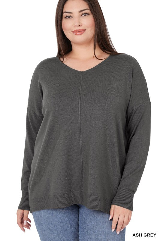 PLUS HI-LOW GARMENT DYED FRONT SEAM SWEATER