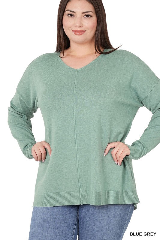 PLUS HI-LOW GARMENT DYED FRONT SEAM SWEATER