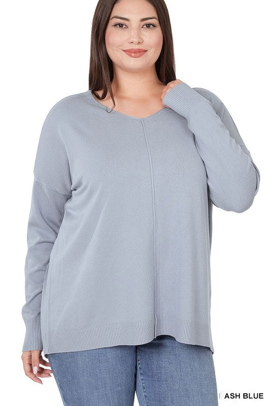 PLUS HI-LOW GARMENT DYED FRONT SEAM SWEATER