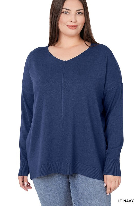 PLUS HI-LOW GARMENT DYED FRONT SEAM SWEATER