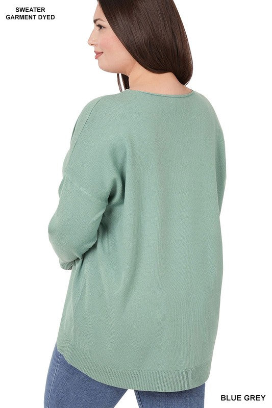 PLUS HI-LOW GARMENT DYED FRONT SEAM SWEATER