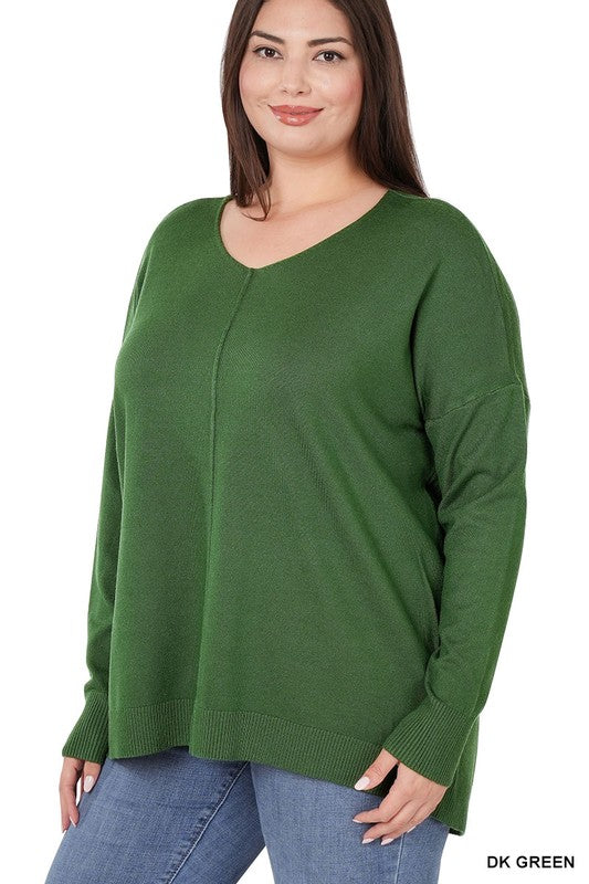 PLUS HI-LOW GARMENT DYED FRONT SEAM SWEATER