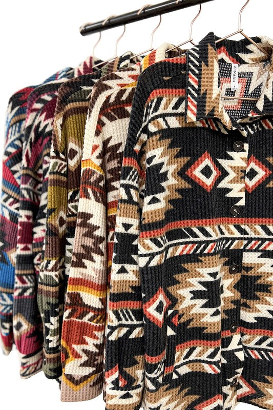 WAFFLE AZTEC OVERSIZED SHACKET