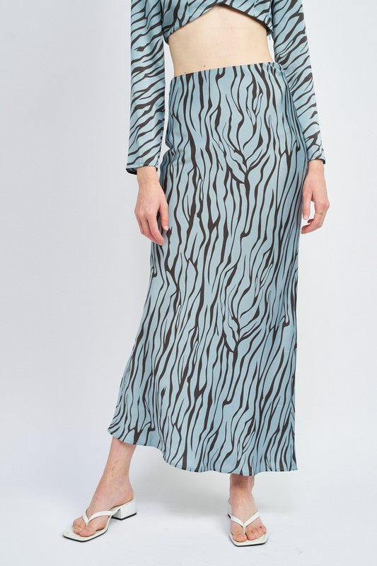 ZEBRA PRINT BIAS CUT MAXI SKIRT