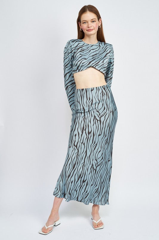 ZEBRA PRINT BIAS CUT MAXI SKIRT