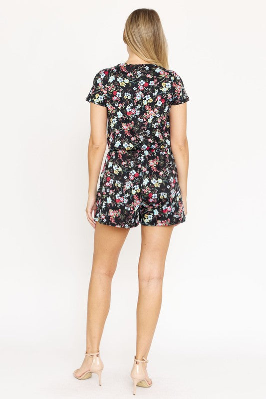 Surplice Drawstring Floral Romper