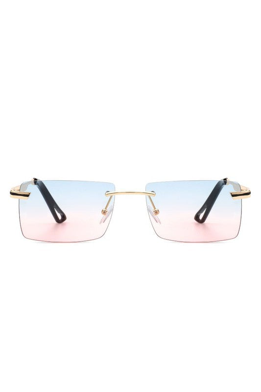 Rectangle Rimless Retro Flat top Sunglasses