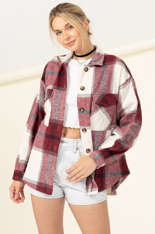 EFFORTLESS EASE PLAID PRINT SHACKET