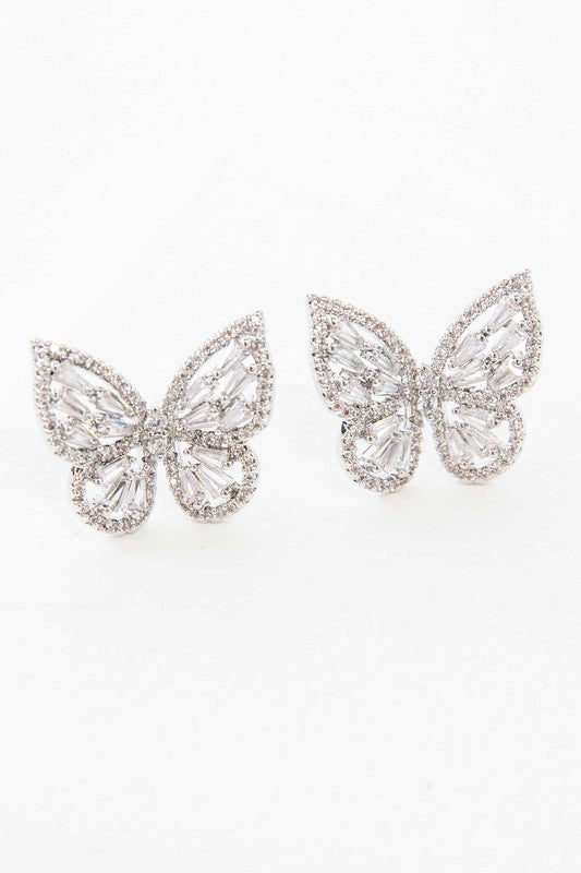 Crystal Butterfly Earrings Silver