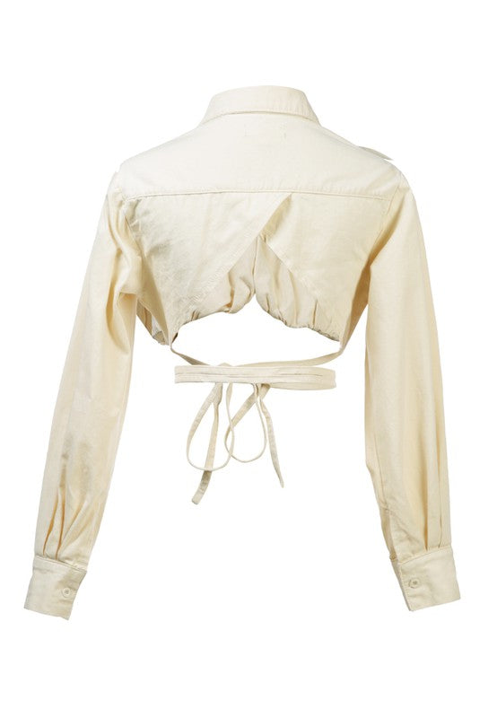 Cut Out Back Long Sleeve Jacket With Strings