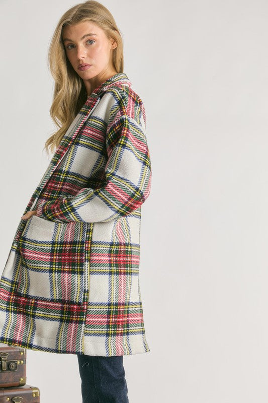 MULTI PLAID LOOSE FIT OPEN JACKET