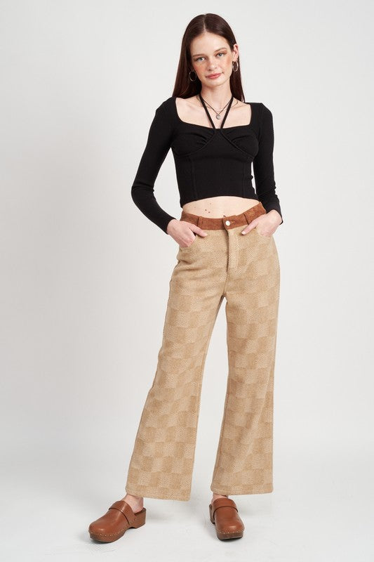 PLAID WIDE LEG PANTS