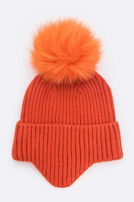 Genuine Fur Pom Soft Eared Beanie