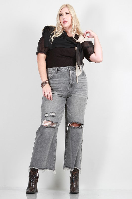 PLUS SIZE DISTRESSED MOM JEANS