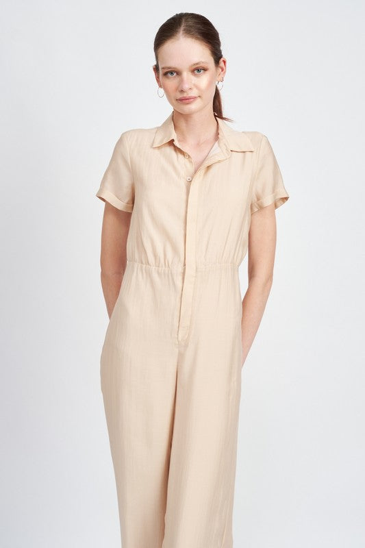 SHORT SLEEVE JUMPSUIT WITH OPEN BACK