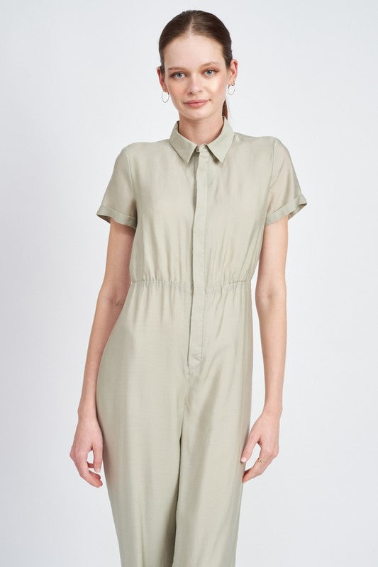 SHORT SLEEVE JUMPSUIT WITH OPEN BACK