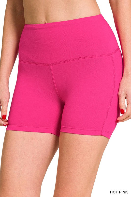 BRUSHED MICROFIBER WIDE WAISTBAND BIKER SHORTS