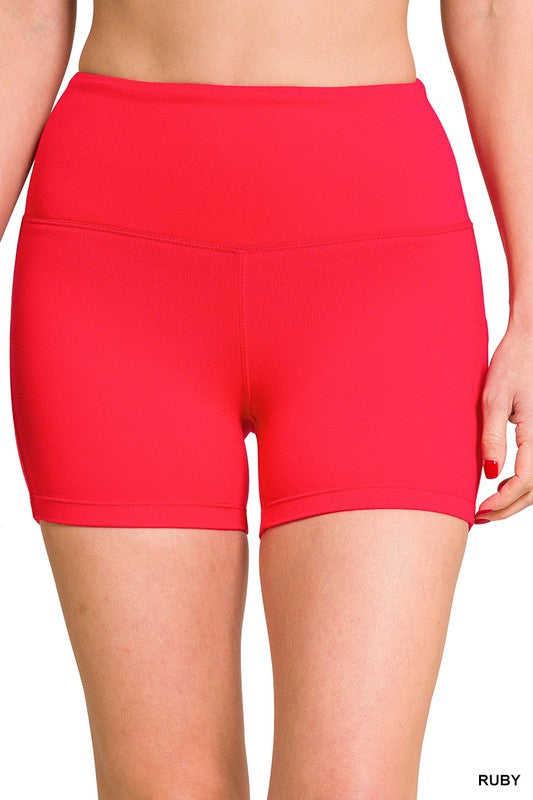 BRUSHED MICROFIBER WIDE WAISTBAND BIKER SHORTS