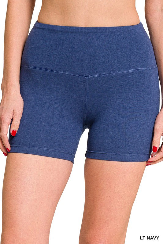 BRUSHED MICROFIBER WIDE WAISTBAND BIKER SHORTS