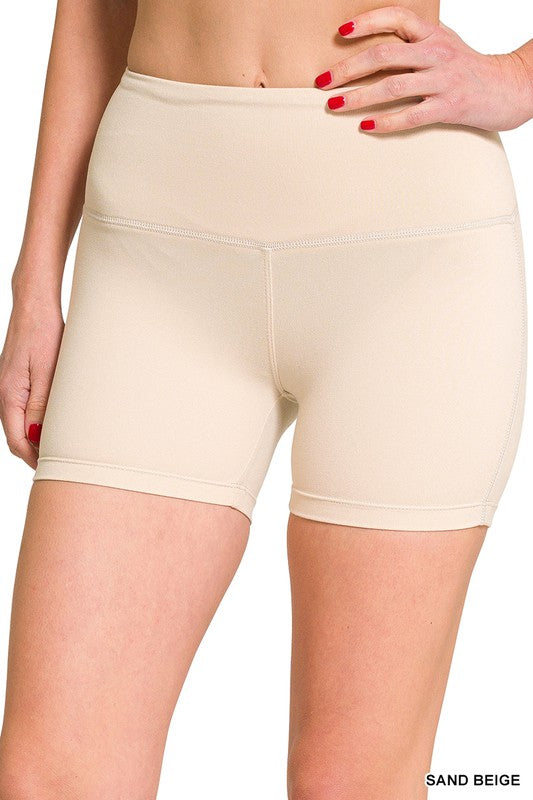 BRUSHED MICROFIBER WIDE WAISTBAND BIKER SHORTS