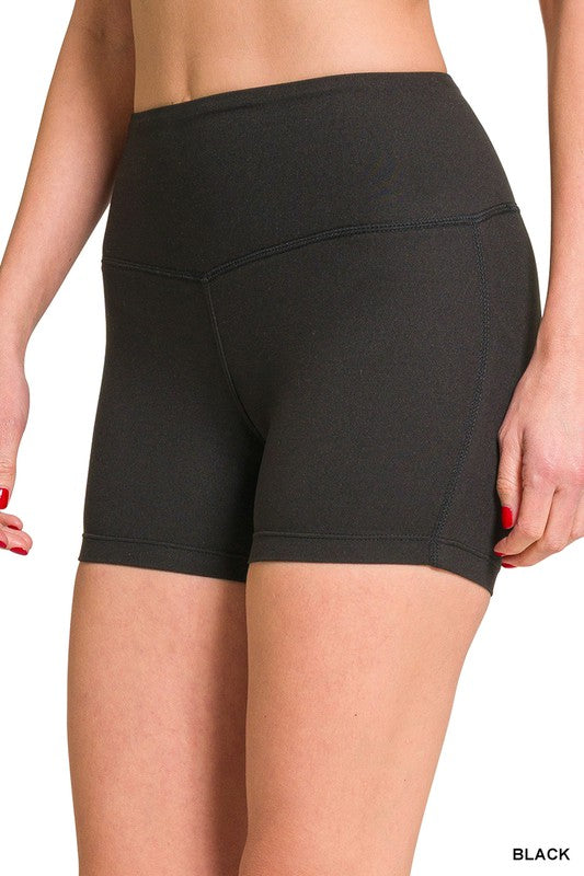 BRUSHED MICROFIBER WIDE WAISTBAND BIKER SHORTS