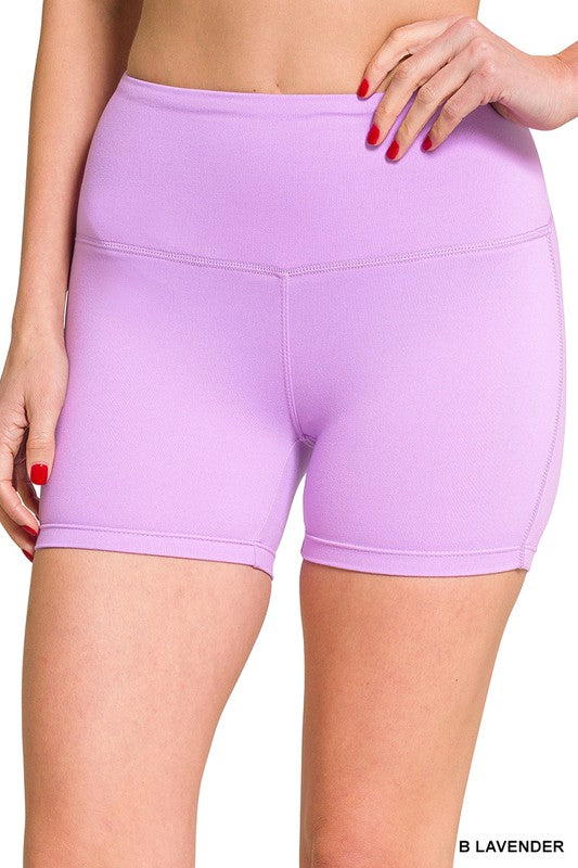 BRUSHED MICROFIBER WIDE WAISTBAND BIKER SHORTS