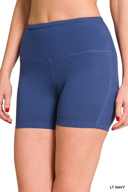 BRUSHED MICROFIBER WIDE WAISTBAND BIKER SHORTS