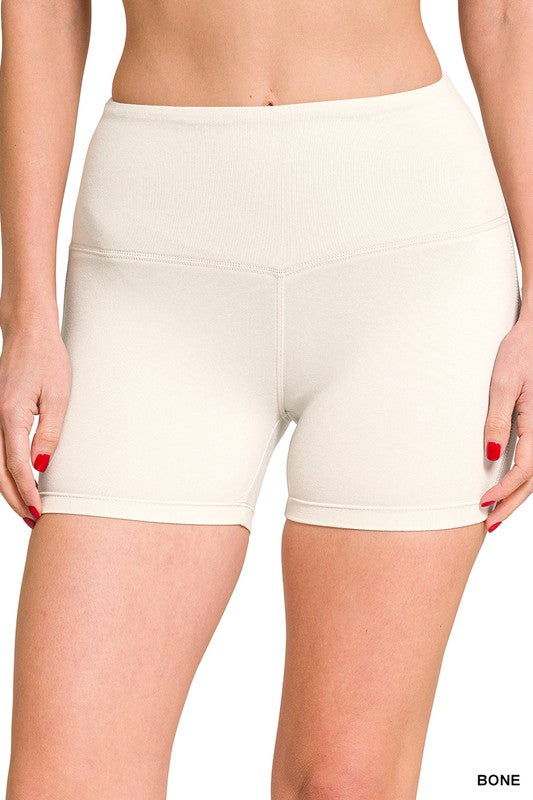 BRUSHED MICROFIBER WIDE WAISTBAND BIKER SHORTS