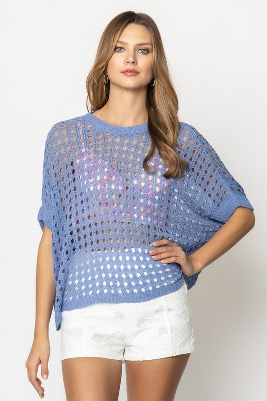 Cropped Crocheted Poncho-Top