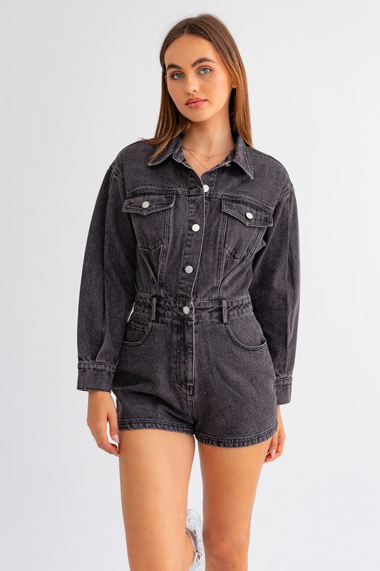 LONG SLEEVE DENIM ROMPER