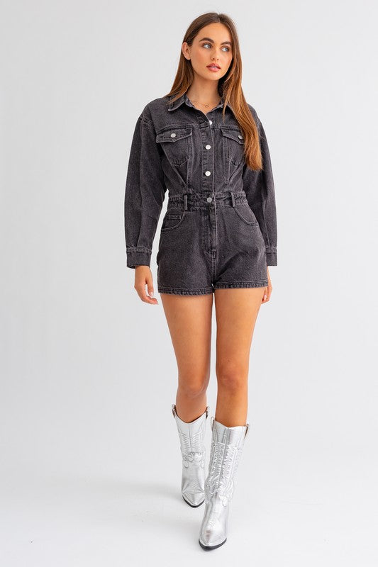 LONG SLEEVE DENIM ROMPER