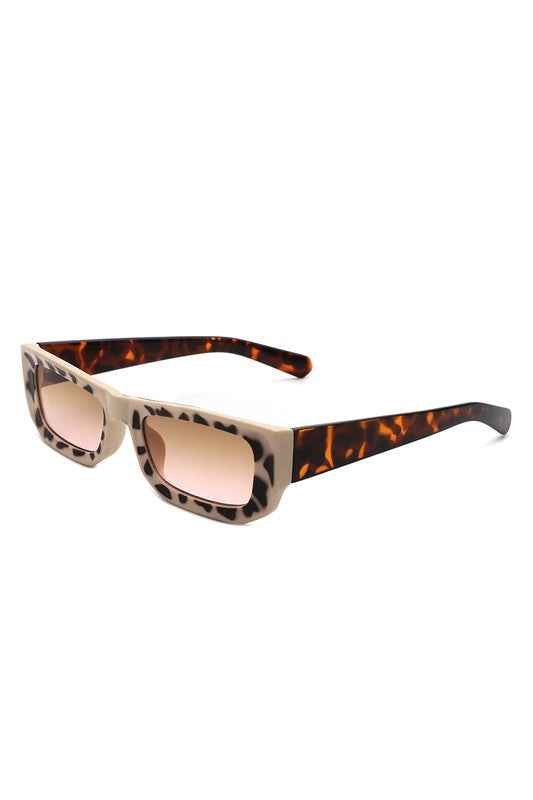 Rectangle Narrow Flat Top Tinted Slim Sunglasses