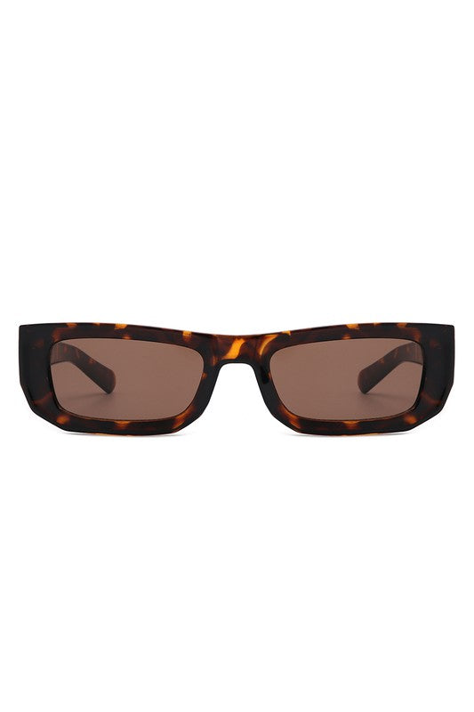 Rectangle Narrow Flat Top Tinted Slim Sunglasses