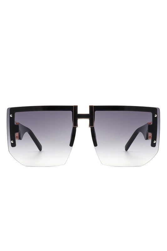 Square Oversize Flat Top Half Frame Sunglasses