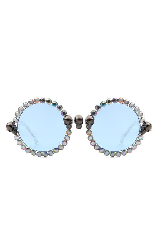 Round Gothic Rhinestone Skull Punk Sunglasses